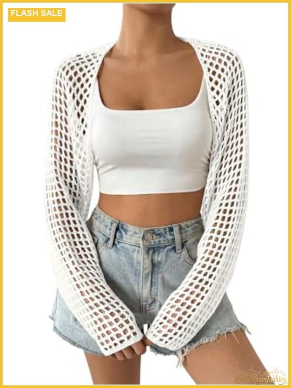 Women's Crochet Knit Long Sleeve Crop Cardigan Bolero Shrug